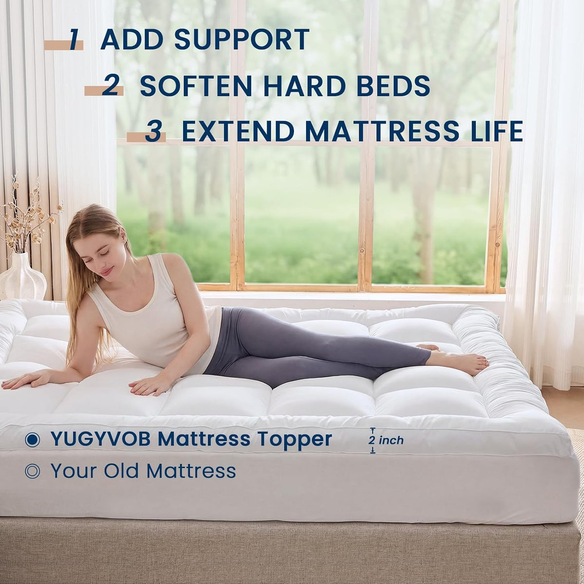 YUGYVOB Queen Mattress Topper Extra Thick, Cooling Plush Mattress Pad
