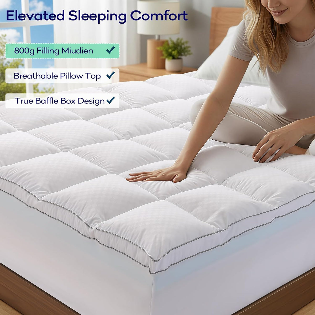 OLANLY 4 Inch Dual-Layer Mattress Topper, Gel Memory Foam, White