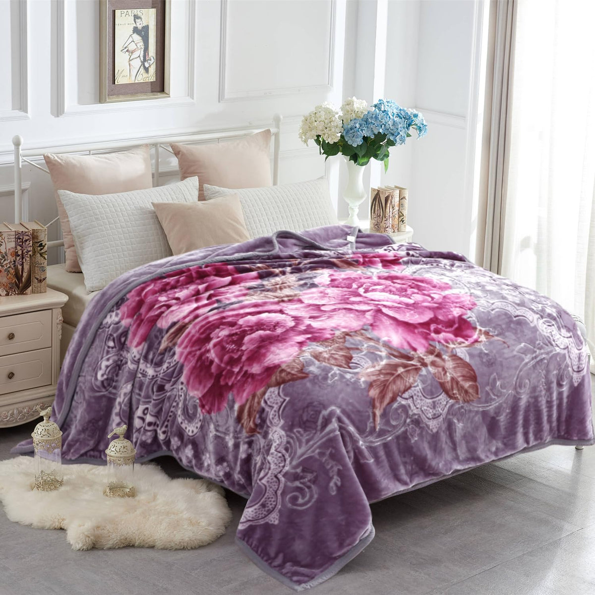 JYK Wolf Blanket Korean Style Queen Size Fleece Bed Blanket, 520GSM 2 Ply