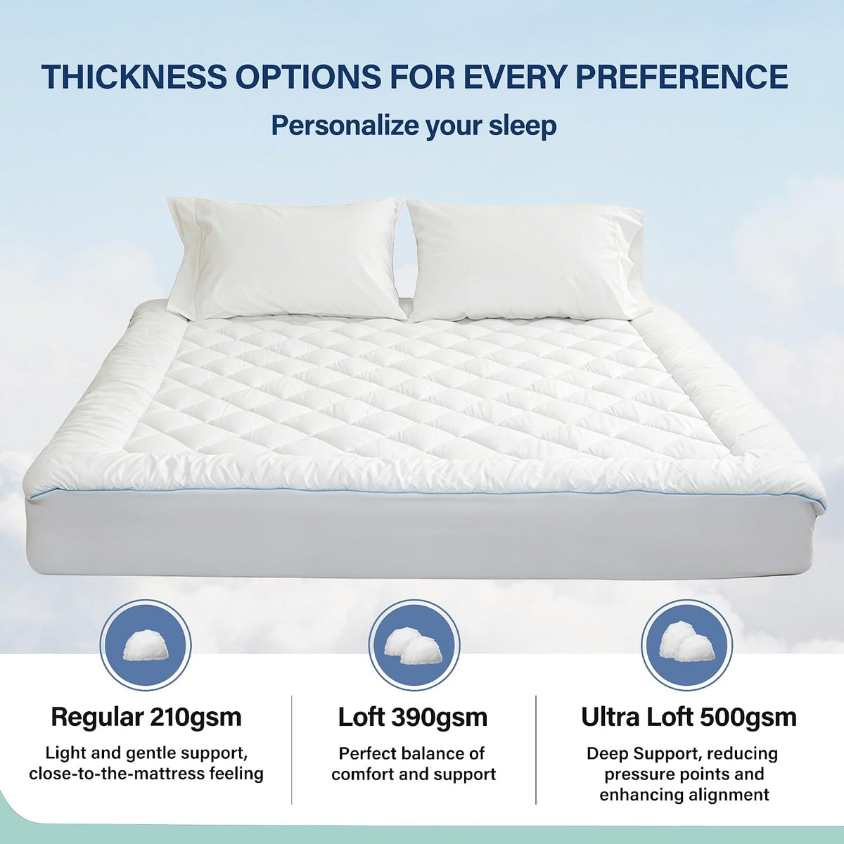 Queen Mattress Pad Cotton Quilted Cover 8-22" Deep Pocket, Regular