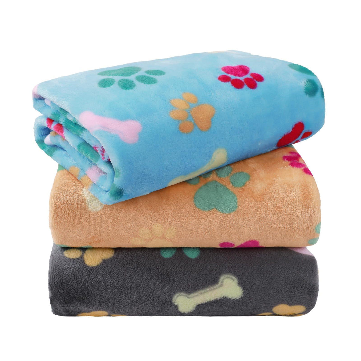 LINENLUX Dog Blankets 3-Pack, Super Soft Fluffy Fleece Pet Throw Warm