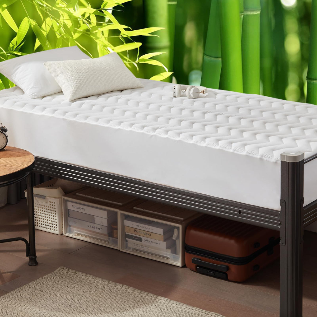 UNILIBRA Twin Size Mattress Pad Cooling Rayon from Bamboo, Quilted Fitted Mattress Protector Pillow Top Single Mattress Cover with Deep Pocket Up to 19 Inches, Ultra Soft Filling Mattress Topper