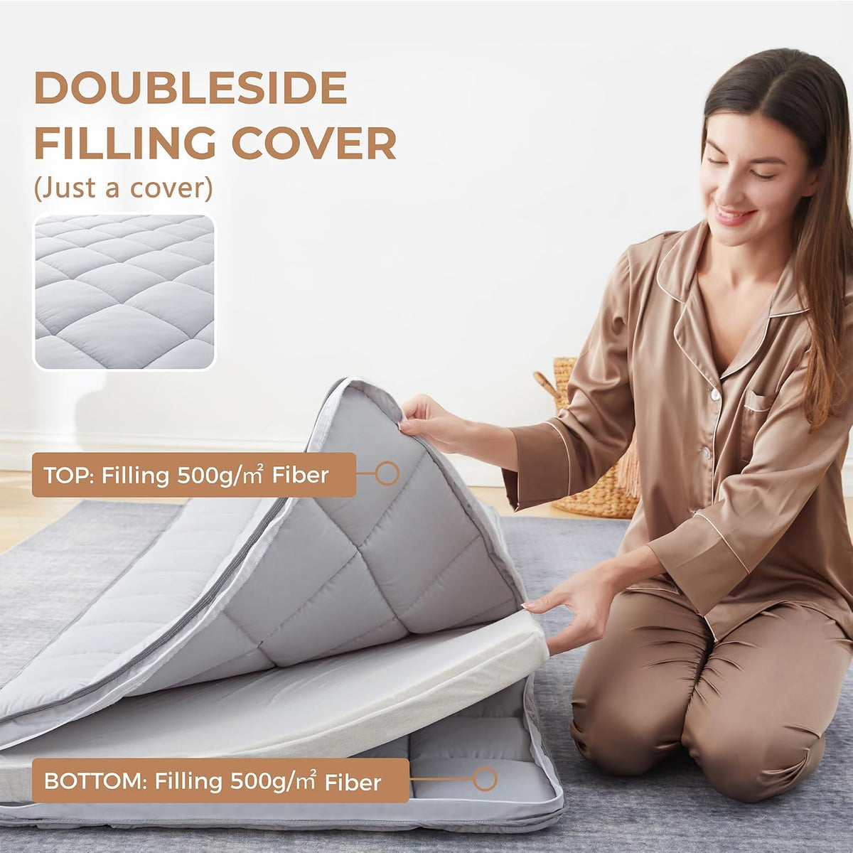 Jamdok 3Inch Twin Mattress Topper Cover(Only Cover),Zippered,75 x 38”