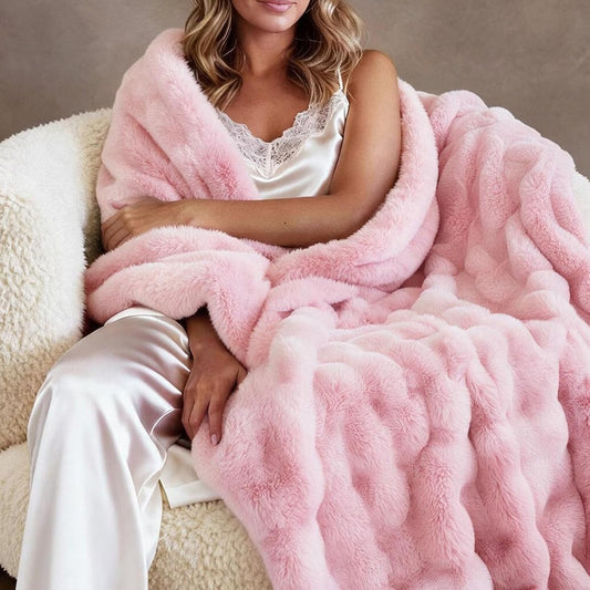 Pink Bubble Blanket Faux Fur Sherpa Throw (50x60 Inch)