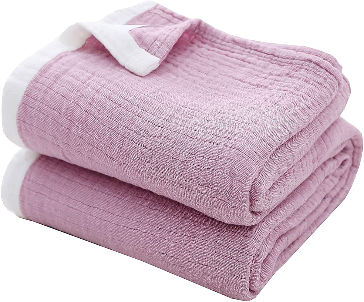 SE SOFTEXLY Muslin Throw Blanket, 4-Layer Dyed Yarn, 80”x90”, Denim Blue