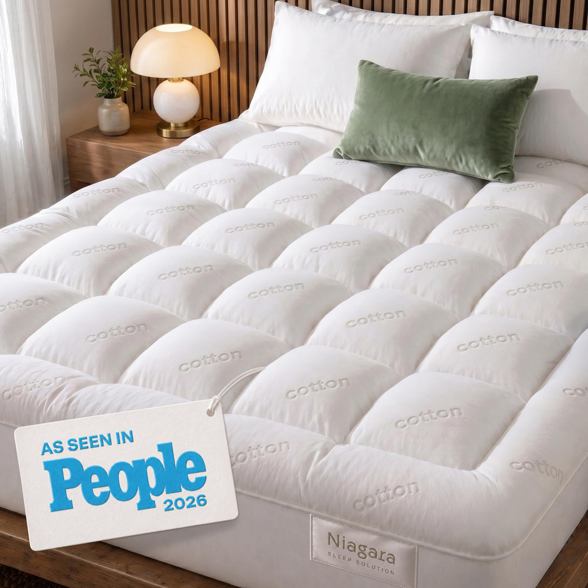 Niagara Sleep Solution 100% Cotton Top Queen Size Mattress Pad, Pillow Top