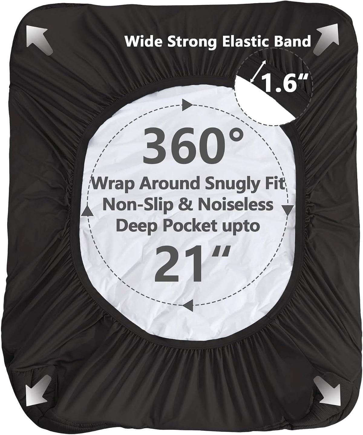 ELVEN HOME Queen Size Mattress Pad Waterproof, Pillow Top Cooling Mattress Topper Cover, Quilted Fitted Mattress Protector Washable, Deep Pocket 8-21" (60x80 inch, Black)