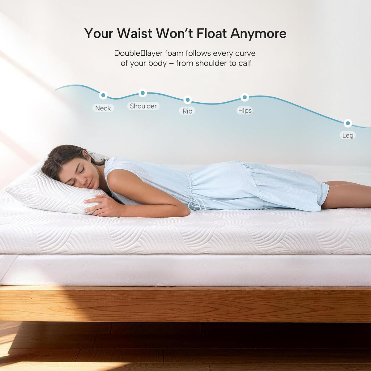 JSELF 3 Inch Gel Memory Foam Mattress Topper, Dual-Layer Cooling Bed Topper with Bekaert Fabric Cover, Wave-Textured Pressure Relief for Back Pain, Non-Slip Design, CertiPUR-US & Oeko-Tex (Queen)