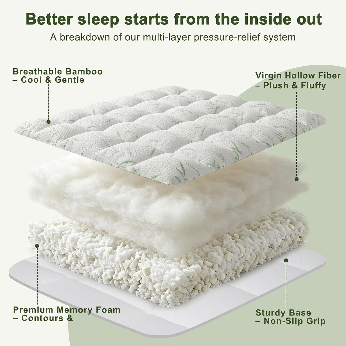 4 Inch Mattress Topper Memory Foam Cooling Bamboo Queen Size