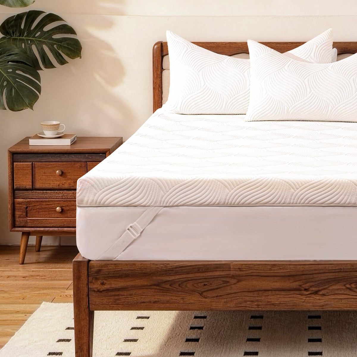 JSELF 3 Inch Gel Memory Foam Mattress Topper, Dual-Layer Cooling Bed Topper with Bekaert Fabric Cover, Wave-Textured Pressure Relief for Back Pain, Non-Slip Design, CertiPUR-US & Oeko-Tex (Queen)