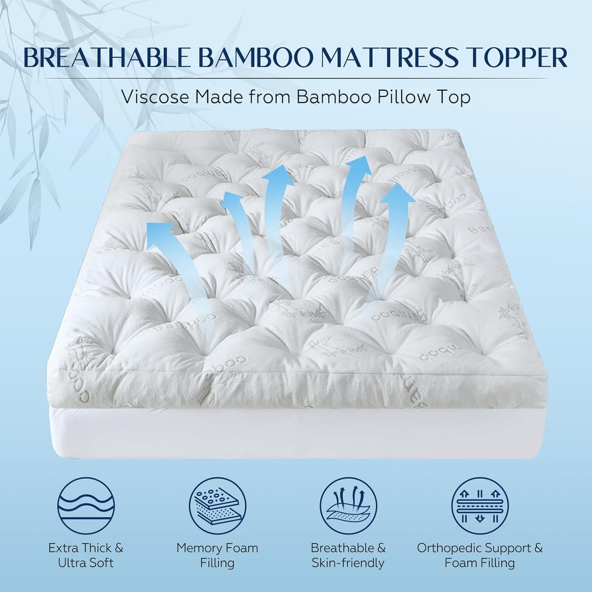 5 Inch Cooling Bamboo Viscose Mattress Topper Queen Size,60x80 in,2000 GSM