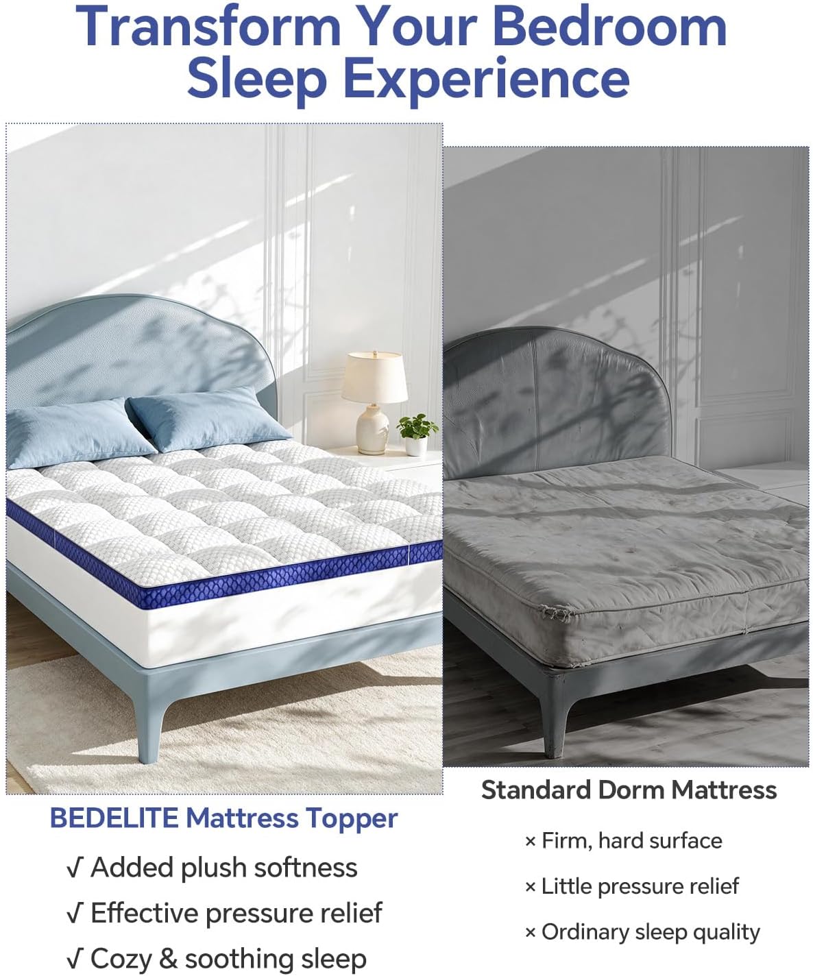 BEDELITE King Mattress Topper, Pillow Top Mattress Pad Bed Cover 2 Inch
