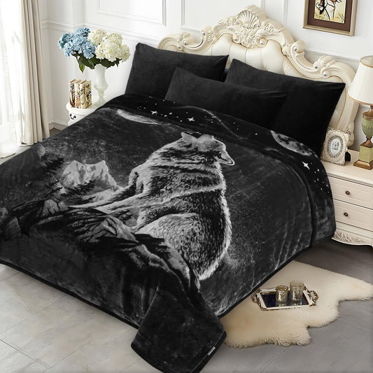 JYK Wolf Blanket Korean Style Queen Size Fleece Bed Blanket, 520GSM 2 Ply