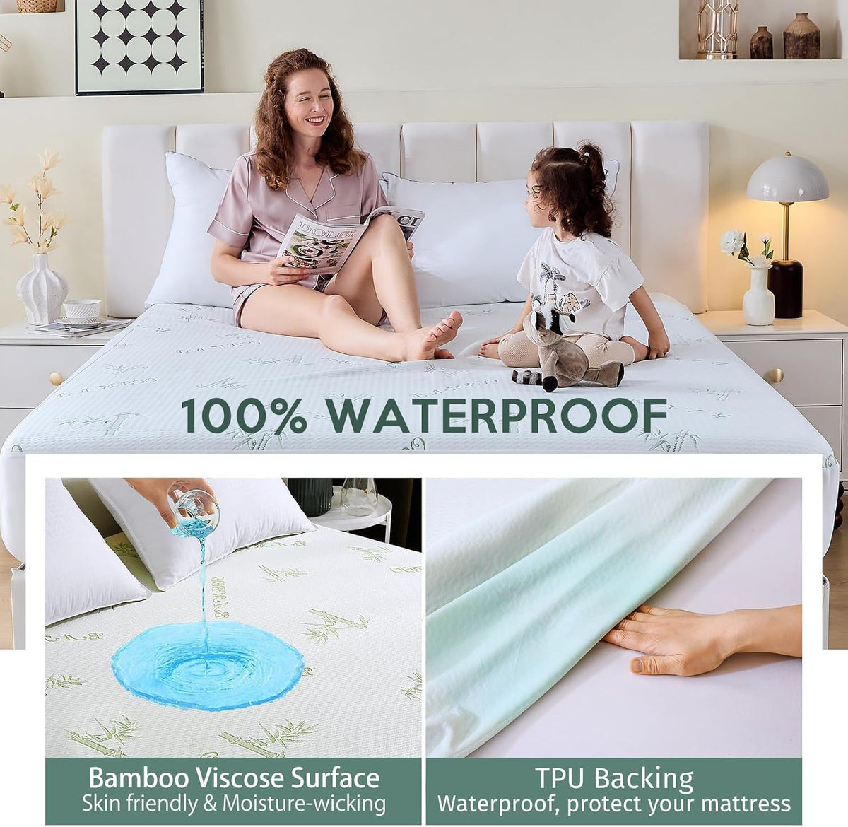 MUXHOMO Premium 100% Waterproof Queen Size Mattress Protector, Breathable Mattress Cover Queen Size Bed, Cooling 3D Air Fabric Bed Pad Cover, Deep Pocket 8"-21"