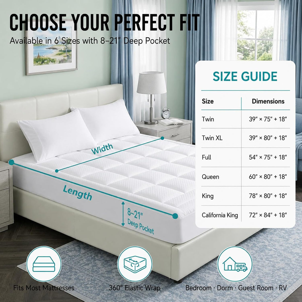 Full Mattress Pad Pillow Top, Deep Pocket Mattress Cover