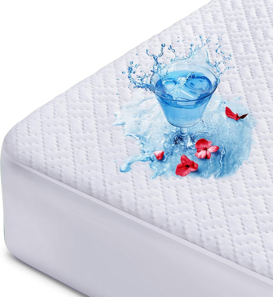 Hanherry 100% Waterproof Mattress Protector King Size, Mattress Cover 3D Air Fabric Cooling Mattress Pad Cover Smooth Soft Breathable Noiseless, 8''-21'' Deep Pocket