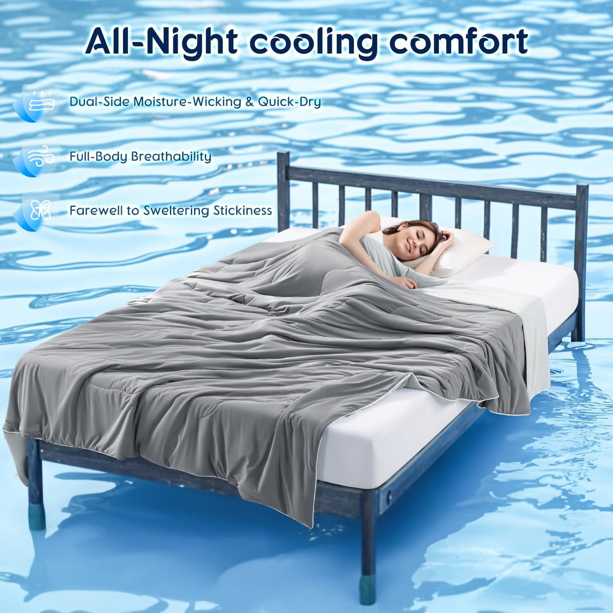 Cooling Blanket for Hot Sleepers & Night Sweats – Cooling Comforter, Breathable Lightweight Double-Sided Summer Bedding, Breathable Soft All Season (Frosty Light Grey, Queen(90"x90"))