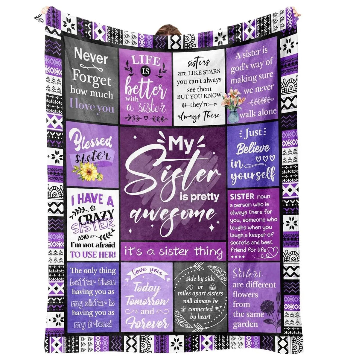 [mothers day gift for sister] Sister Gifts Blanket, Sister Gifts from Sister, Happy Birthday Gifts for Sister, Soft Comfortable Flannel Sister Gifts for My Dear Sister on Mother's Day - Sister Throw Blanket