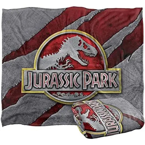 Officially Licensed Jurassic Park Classic Logo Pattern Throw Blanket - 50"x60" Microfiber Fleece Soft Warm Throw, Vivid JP Print Casual Home Decor Bedding for Bed, Holiday Gifts