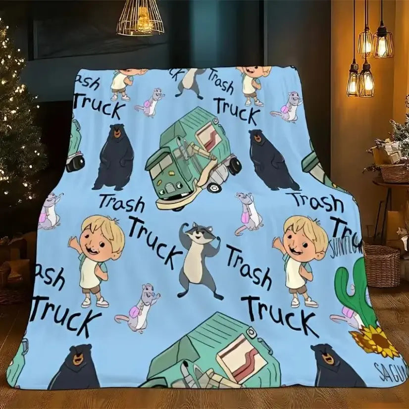 Trash Truck Netflix Cartoon Flannel Blanket Adorable Hank & Trash Truck Machine Washable Super Soft Throw for Kids Bed Sofa Birthday Gift