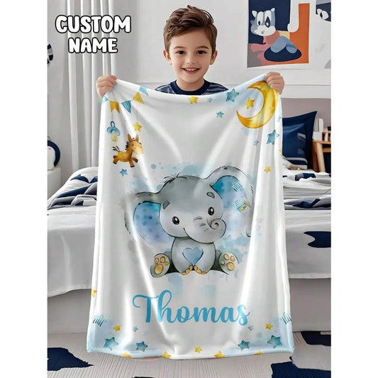 Customized Multi-Size 1-Piece Watercolor Elephant Print Flannel Throw Blanket - Wrinkle-Free Home Decor Blanket, Soft Lightweight Room Decor, Baby Items Gift for Infant Bedroom/Sofa Use, Sohochic