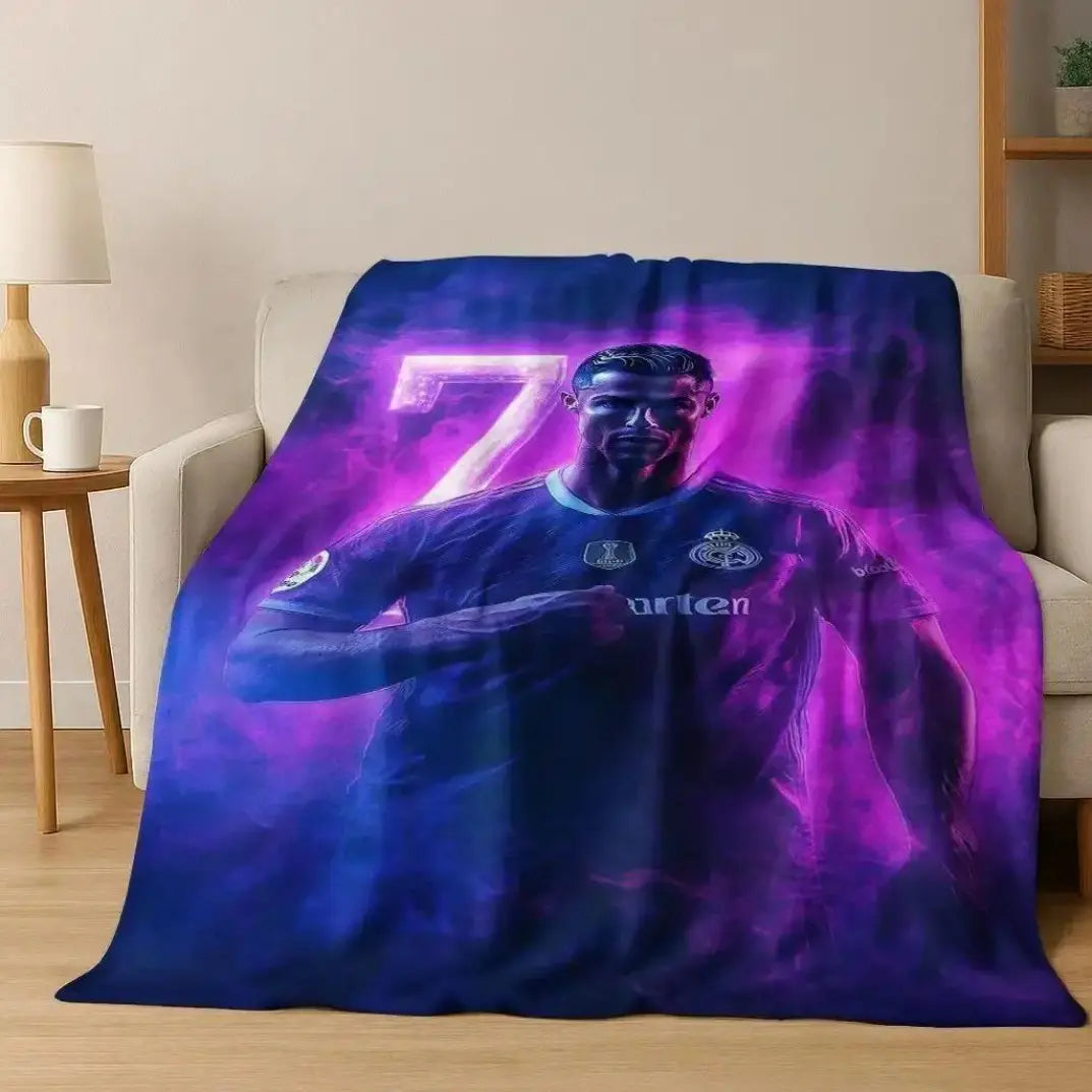 3D GOAT Ronaldo Cartoon Flannel Blanket - Polyester Fiber Throw, Cozy Warm Fluffy Soft Durable Fleece Blanket for Adults, Home & Travel Use on Sofa Bed Birthday Christmas Gift