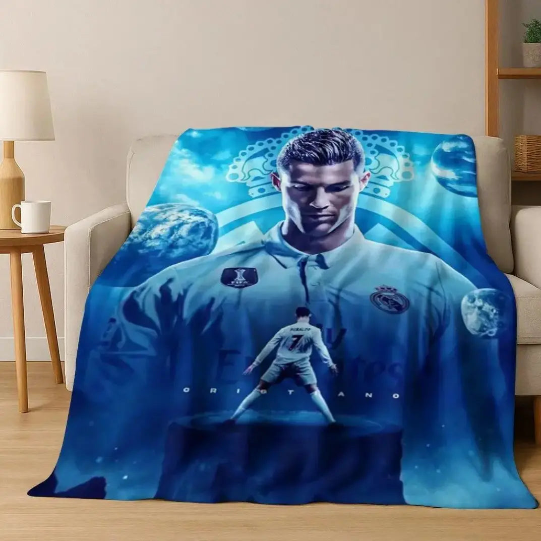 3D GOAT Ronaldo Cartoon Flannel Blanket - Polyester Fiber Throw, Cozy Warm Fluffy Soft Durable Fleece Blanket for Adults, Home & Travel Use on Sofa Bed Birthday Christmas Gift