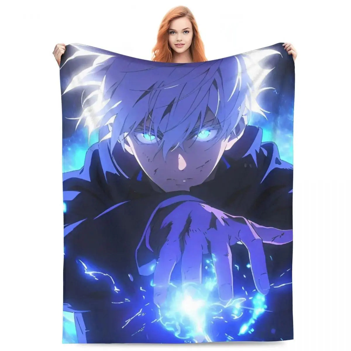 Gojo Satoru Jujutsu Kaisen Flannel Throw Blanket - Wrinkle Resistant, Soft Warm Bedding, Sofa Blankets, Living Room Home Decor Items (Sizes: 30×40in, 40×50in, 50×60in, 60×80in) Sohochic