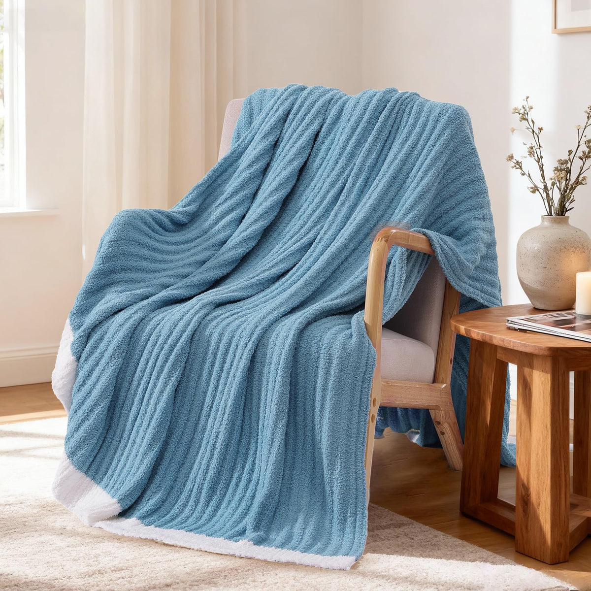 WRENSONGE Soft Checkered Throw Blanket for Couch-Cozy Fall Knitted Blankets