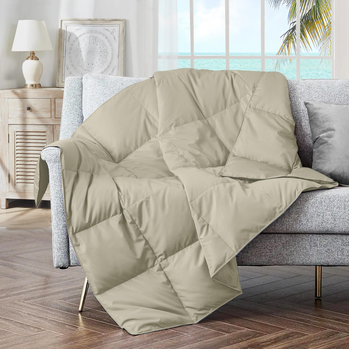 puredown® Soft Feather Down Throw Blanket Lightweight Packable Couch Throw for Indoor and Outdoor Use, Throw 50"X70", Navy