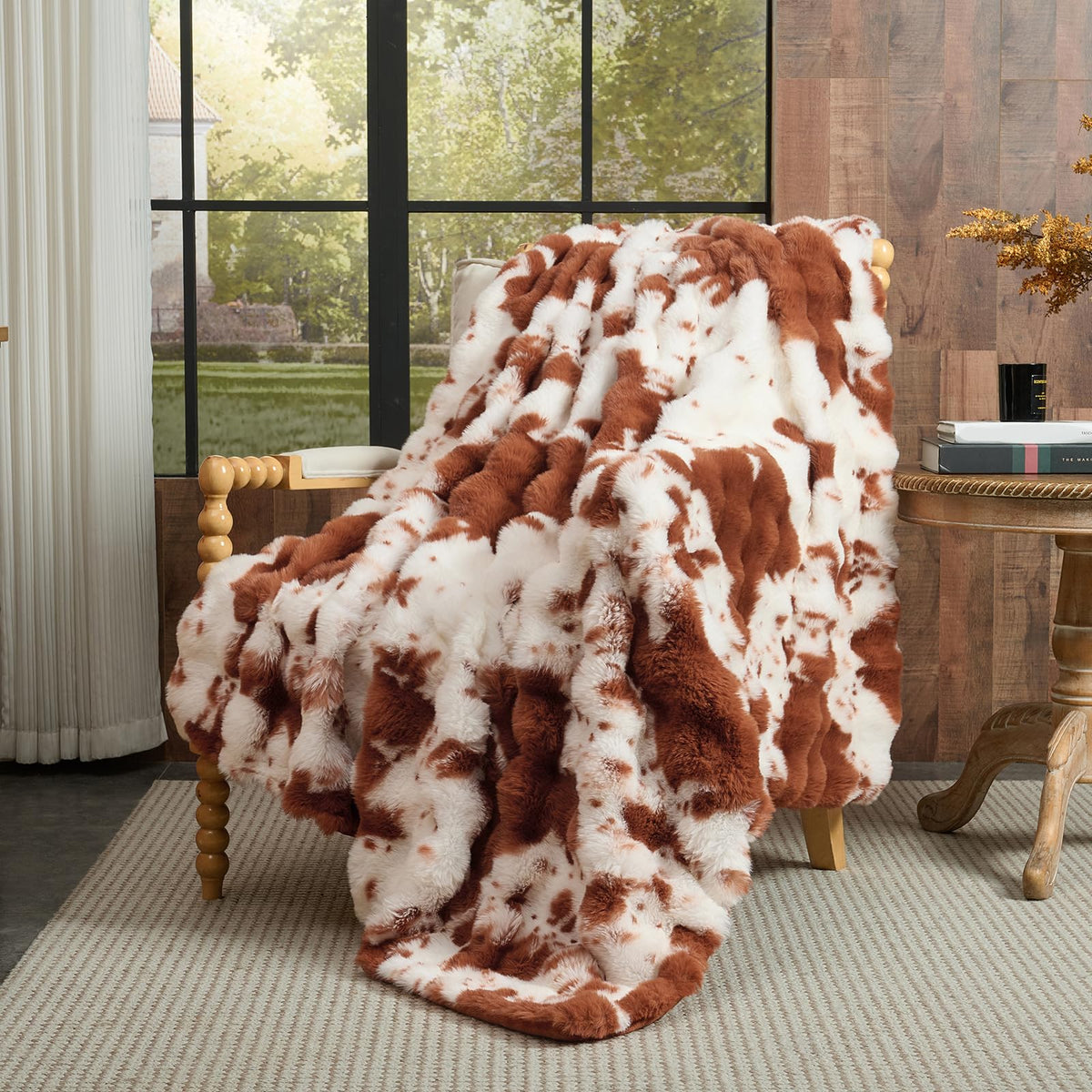Lotus Karen Faux Fur Blanket - Cream White Twin Size, Big Bubble Rabbit Fluff, 60x80 Inches