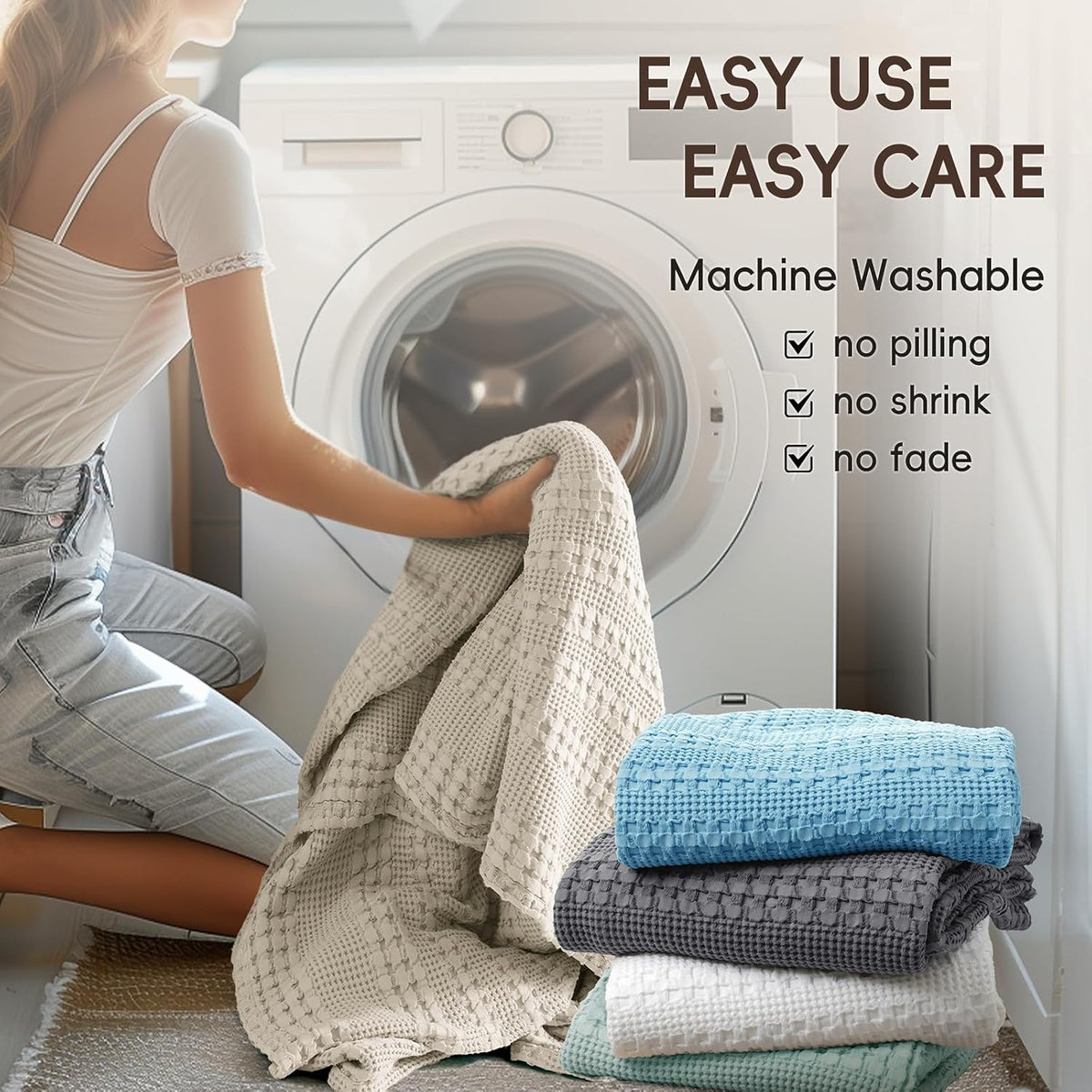 David's Home 100% Cotton Waffle Blanket King Size, Lightweight Breathable Soft Cooling Blanket for All Seasons, Gift for Women, Aesthetics Home Decor for Couch Sofa Bedding,Grey,108x90