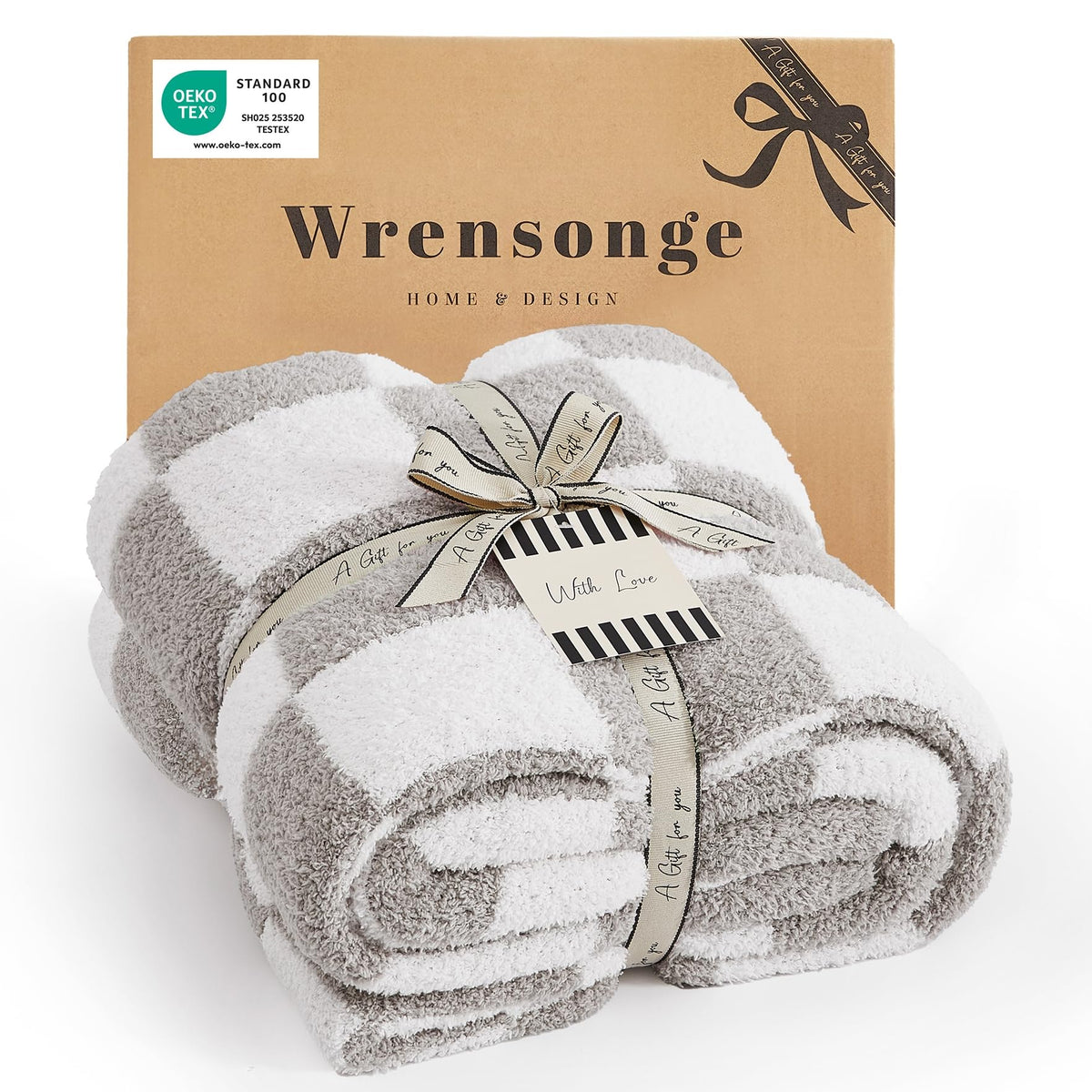WRENSONGE Soft Checkered Throw Blanket for Couch-Cozy Fall Knitted Blankets