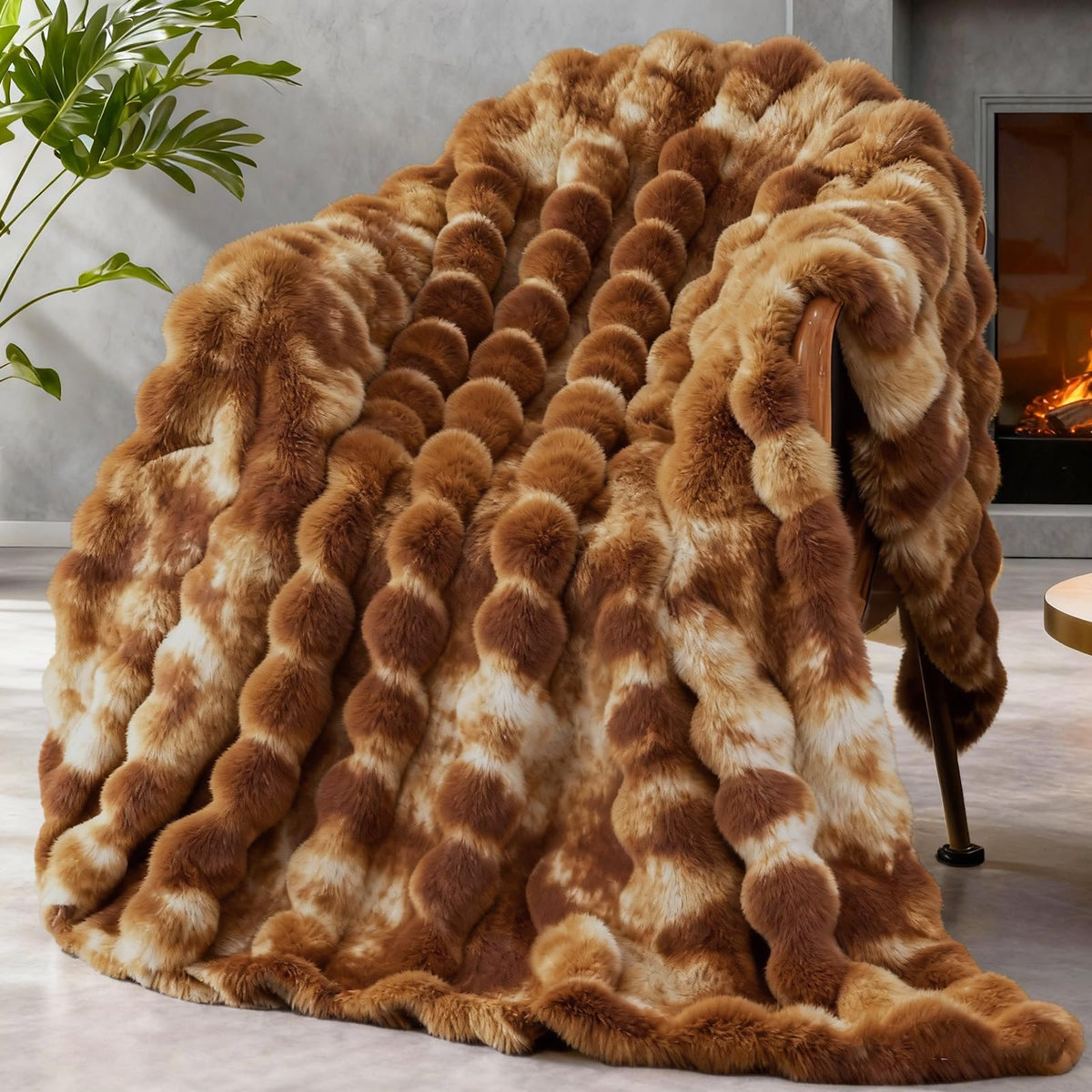 Faux Fur Throw Blanket for Couch, 1000 GSM Cozy Fuzzy Fluffy Soft Plush Thick Bubble Sherpa Blanket for Sofa Bedroom Living Room, Mothers Day Birthday Gifts for Women Home Decor