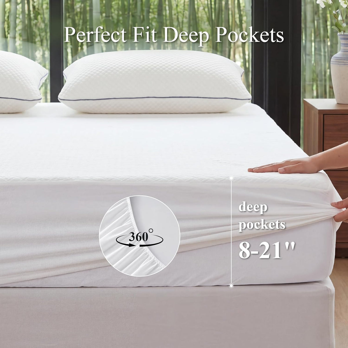 Queen Size Waterproof Mattress Protector Noiseless Bamboo Viscose