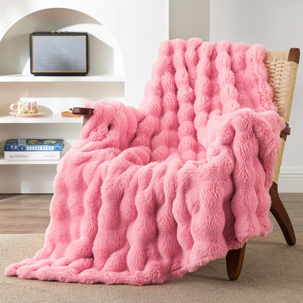 EXQ Home Fluffy Rabbit Faux Fur Throw Blanket for Couch Green