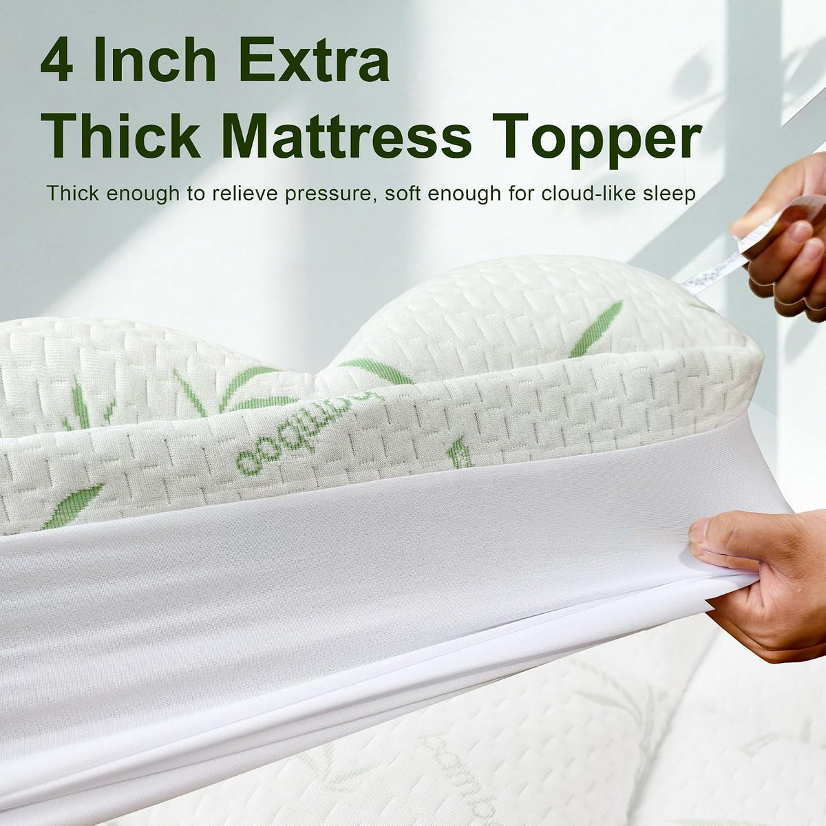 4 Inch Mattress Topper Memory Foam Cooling Bamboo Queen Size