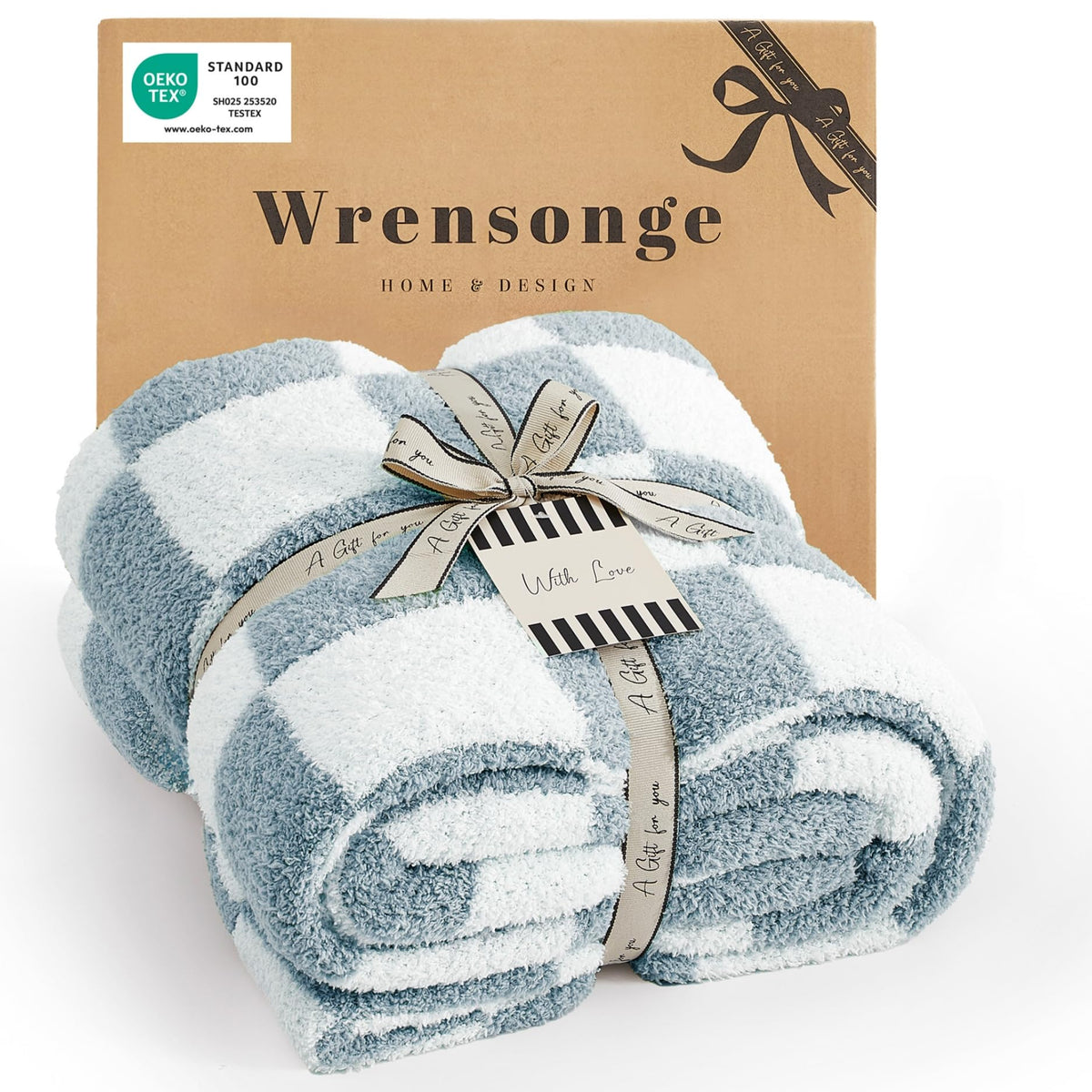 WRENSONGE Soft Checkered Throw Blanket for Couch-Cozy Fall Knitted Blankets