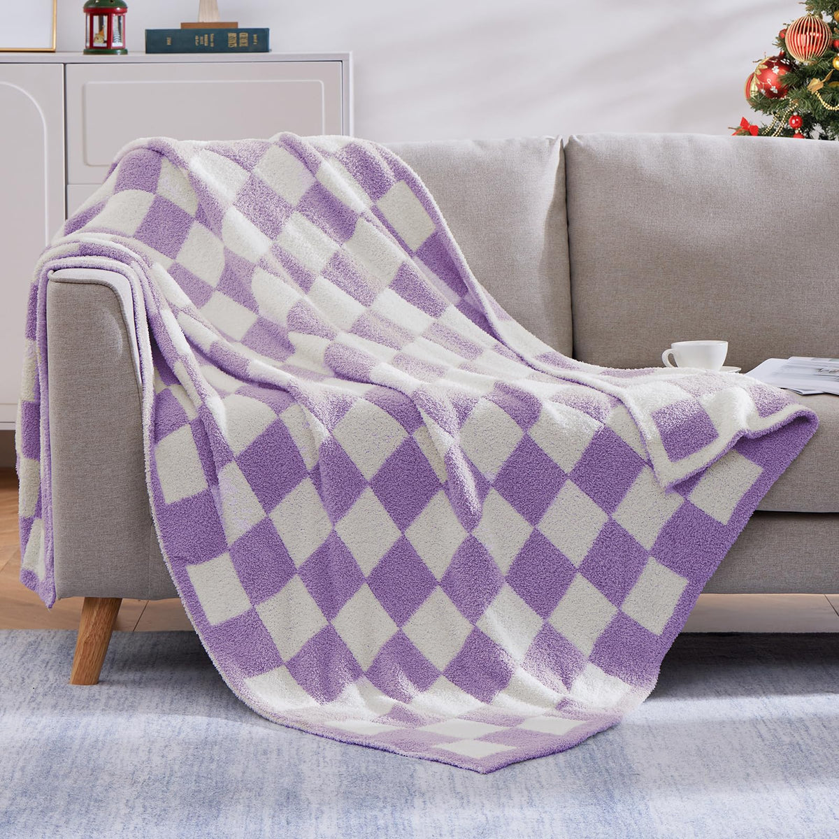 WRENSONGE Soft Checkered Throw Blanket for Couch-Cozy Fall Knitted Blankets