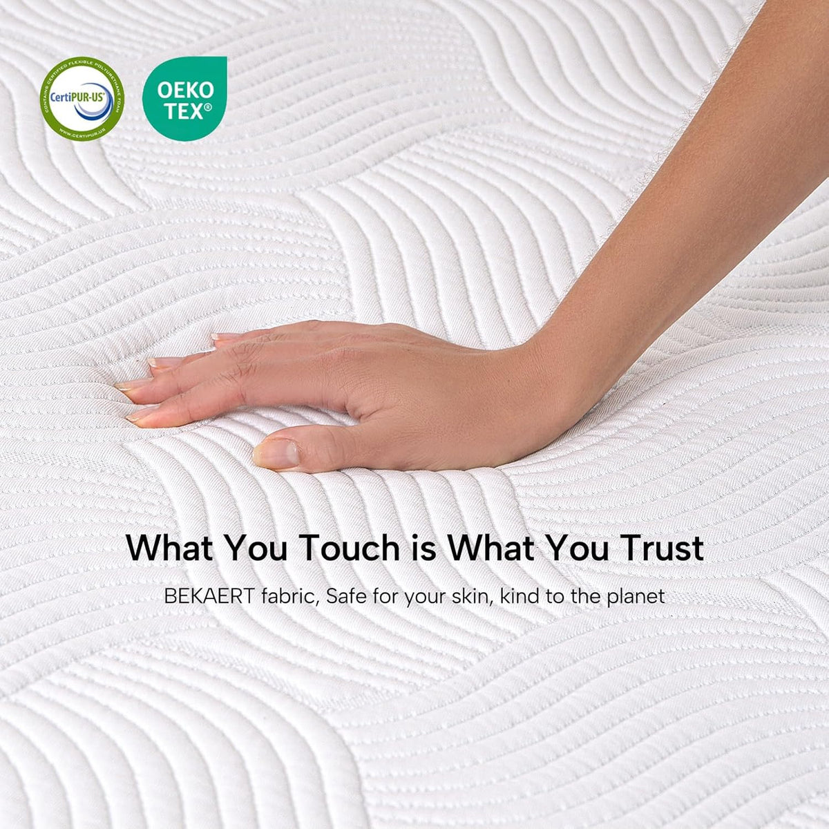 JSELF 3 Inch Gel Memory Foam Mattress Topper, Dual-Layer Cooling Bed Topper with Bekaert Fabric Cover, Wave-Textured Pressure Relief for Back Pain, Non-Slip Design, CertiPUR-US & Oeko-Tex (Queen)