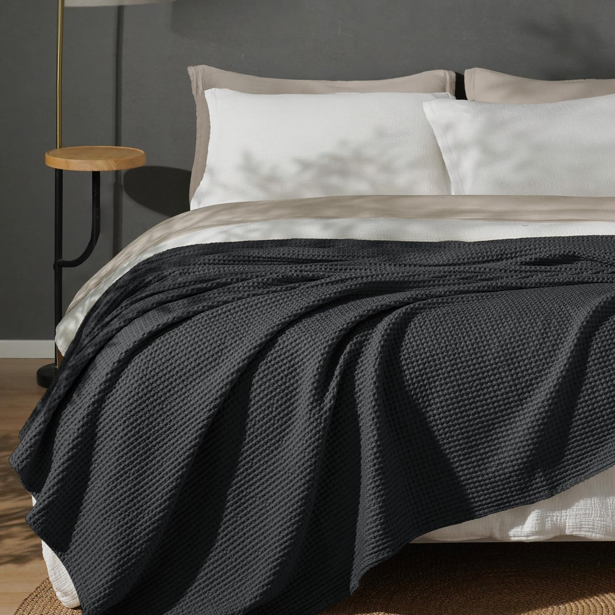 PHF 100% Cotton Waffle Blanket Lightweight Breathable, Twin Size, White