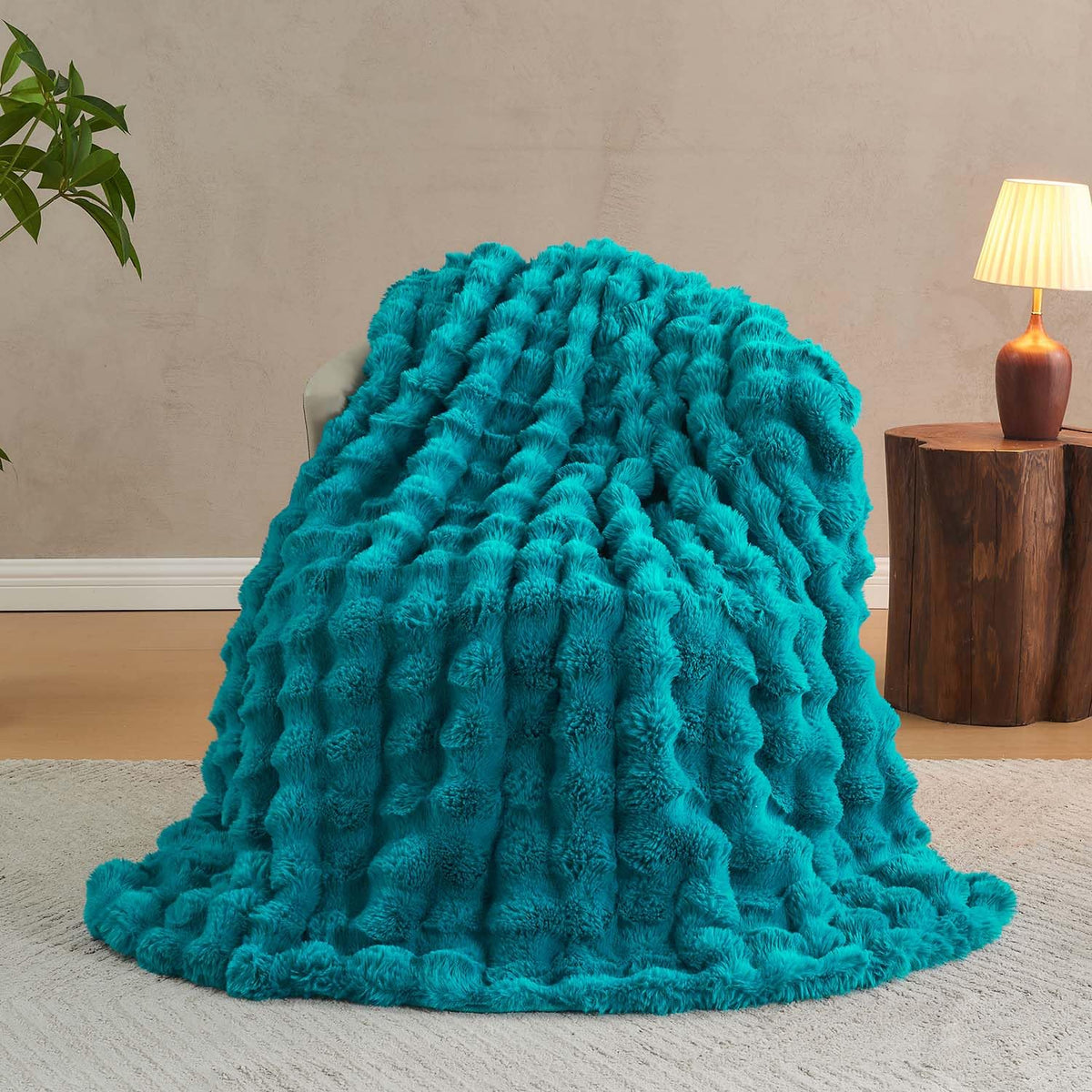 Lotus Karen Faux Fur Blanket - Cream White Twin Size, Big Bubble Rabbit Fluff, 60x80 Inches