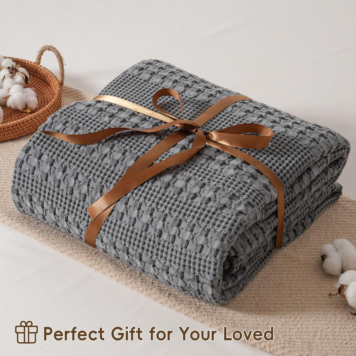 David's Home 100% Cotton Waffle Blanket King Size, Lightweight Breathable Soft Cooling Blanket for All Seasons, Gift for Women, Aesthetics Home Decor for Couch Sofa Bedding,Grey,108x90