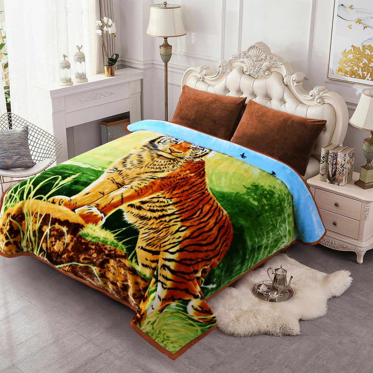 JYK Wolf Blanket Korean Style Queen Size Fleece Bed Blanket, 520GSM 2 Ply