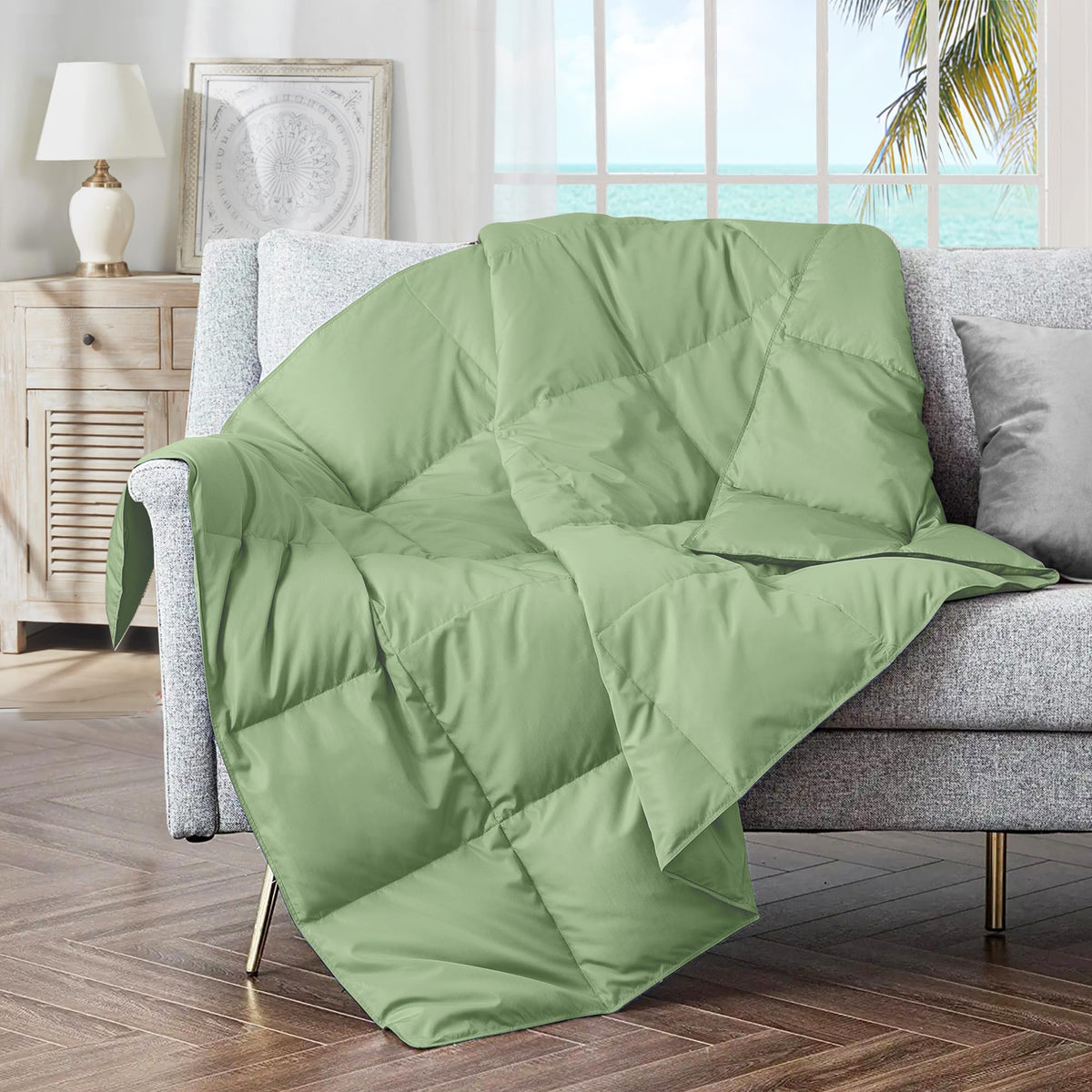 puredown® Soft Feather Down Throw Blanket Lightweight Packable Couch Throw for Indoor and Outdoor Use, Throw 50"X70", Navy