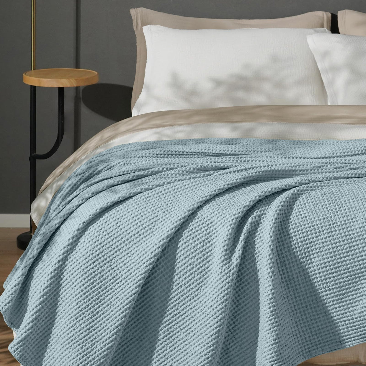 PHF 100% Cotton Waffle Blanket Lightweight Breathable, Twin Size, White