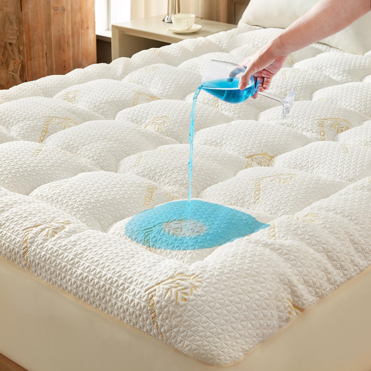 Premium 100% Waterproof Queen Mattress Topper, Breathable Mattress Pad, Rayon from Bambo Bed Protector, Deep Pocket Sheet Cover 8"-21"