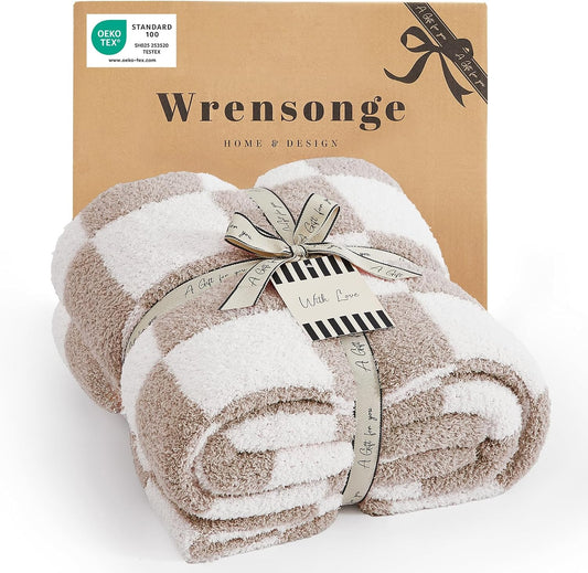 WRENSONGE Soft Checkered Throw Blanket for Couch-Cozy Fall Knitted Blankets