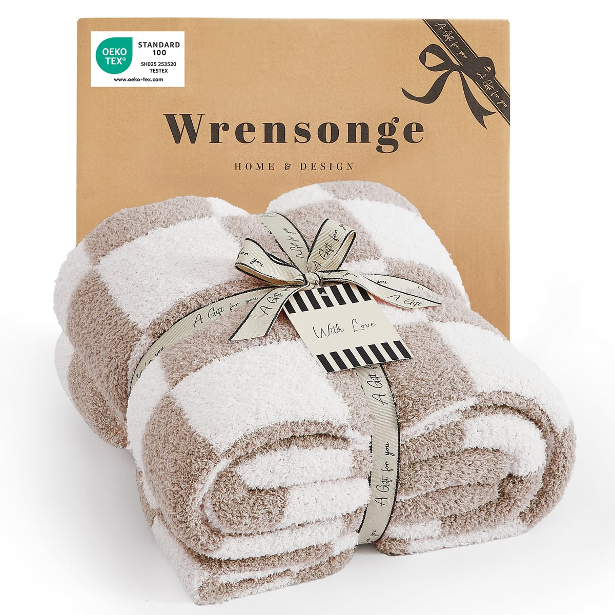 WRENSONGE Soft Checkered Throw Blanket for Couch-Cozy Fall Knitted Blankets