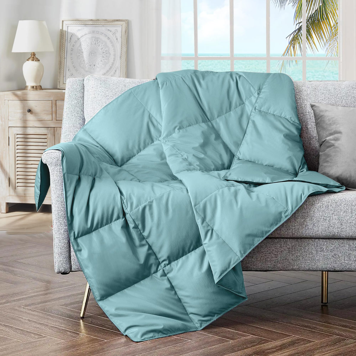 puredown® Soft Feather Down Throw Blanket Lightweight Packable Couch Throw for Indoor and Outdoor Use, Throw 50"X70", Navy